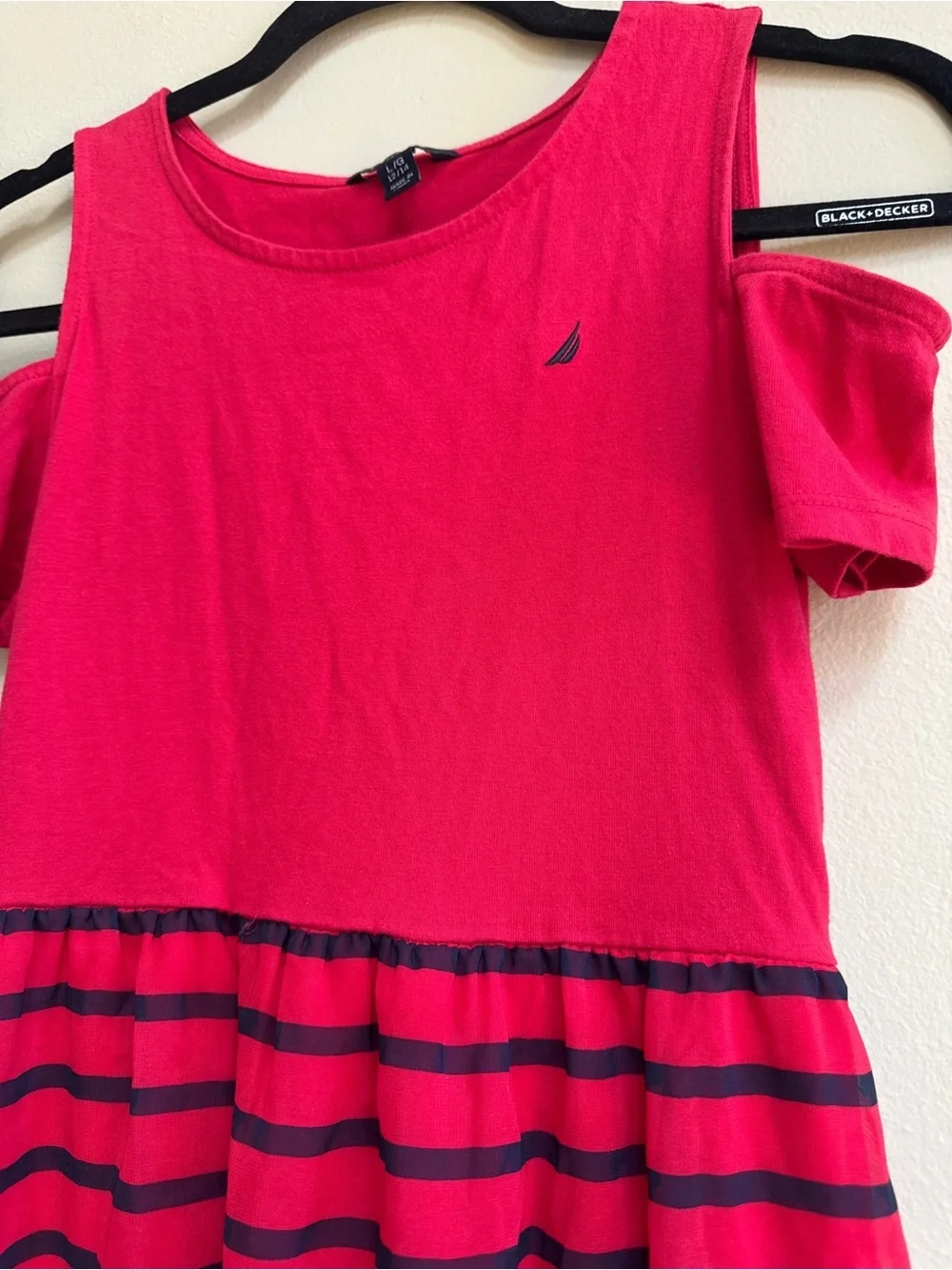 Girls Red Cold-Shoulder Stripe Knit Dress 4th Of July